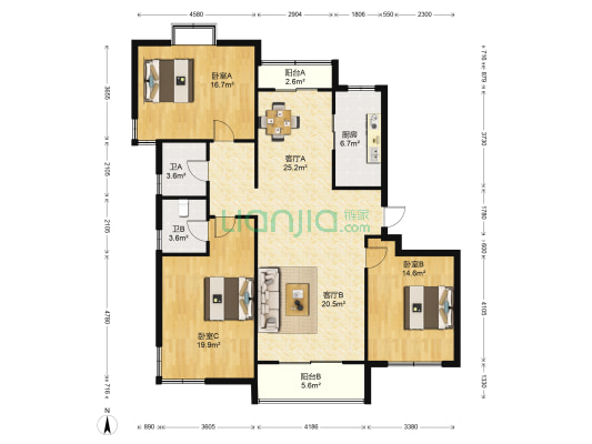 世纪名流 3室2厅2卫 142平方