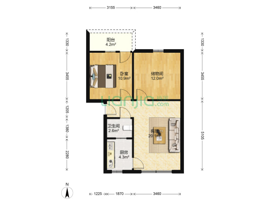红土地庙巷32号院 1室1厅1卫 64平方