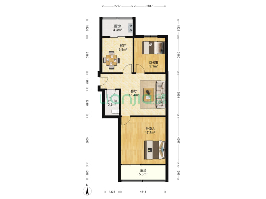 东华园小区 2室2厅1卫 76平方