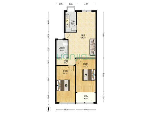 市政小区(青山) 2室1厅1卫 80平方