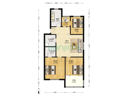 长兴苑小区 4室1厅2卫 100平方