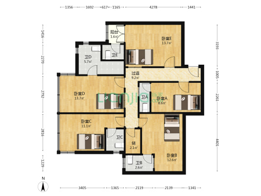宝丰大厦 5室0厅5卫 104平方