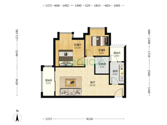 碚城江畔 2室1厅1卫 73平方