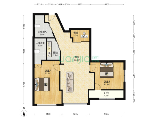 金鼎大厦 3室1厅2卫 103平方