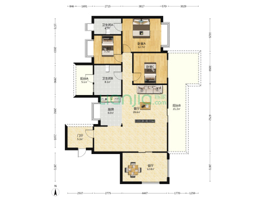中铁·阅花溪 3室2厅2卫 140平方