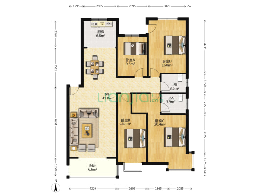 莲湖建材市场 4室1厅2卫 145平方