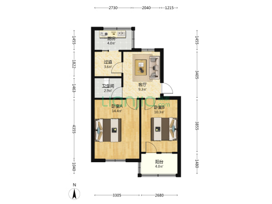 莲礼苑南关05号院 2室1厅1卫 57平方