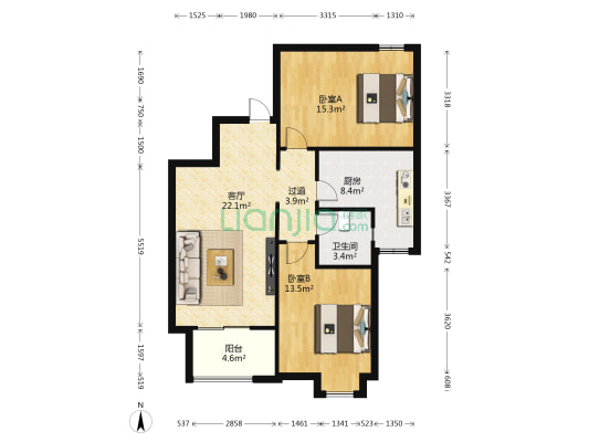 香水湾 2室1厅1卫 93平方
