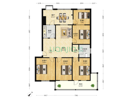 南苑村书院 5室2厅1卫 138平方