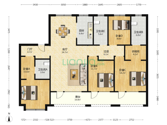 中海云麓公馆 4室1厅3卫 173平方