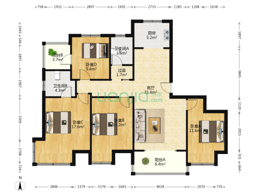 恒达西郡 4室2厅2卫 143平方
