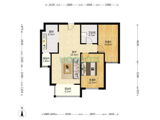 源盛嘉禾B区 2室1厅1卫 90平方