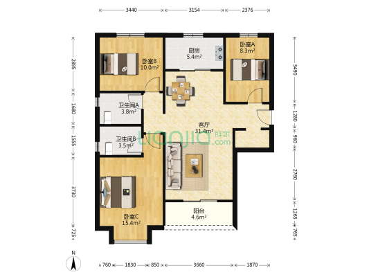 碧桂园海昌天澜四期白鹭湾 3室1厅2卫 122平方
