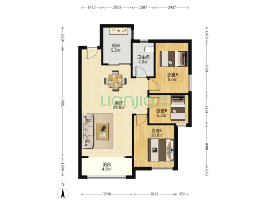 鑫远香缇雅苑 3室1厅1卫 90平方