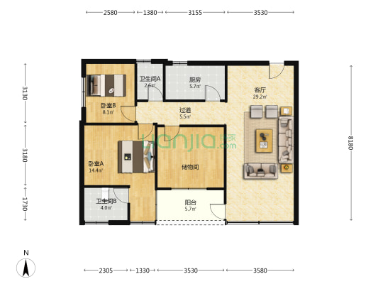 下角西路 2室1厅2卫 90平方