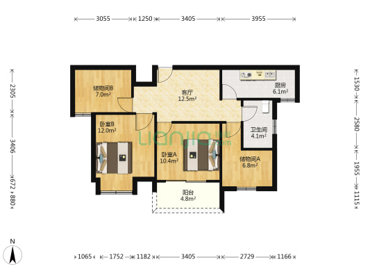 香槟花园 2室1厅1卫 89平方
