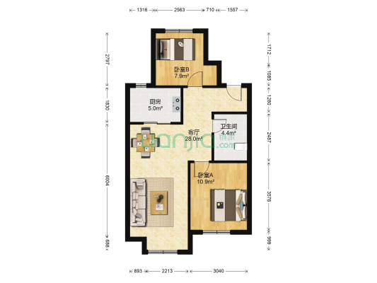 万海惜福时光 2室1厅1卫 84平方