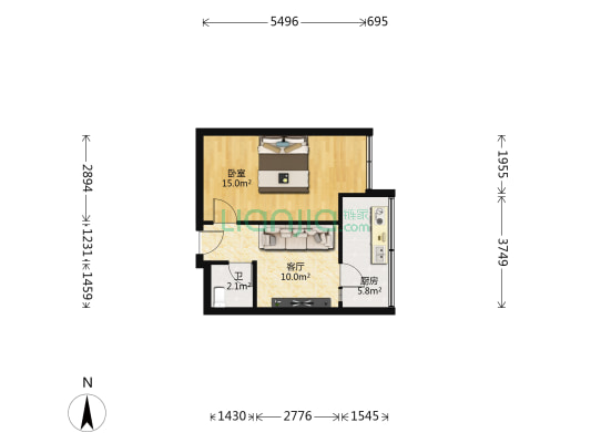 鑫城中心 1室1厅1卫 46平方