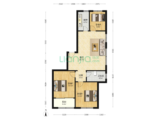 榕树苑 3室1厅1卫 121平方