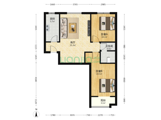 龙鼎天悦 2室1厅1卫 94平方