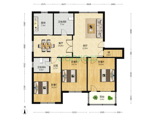 振兴新村 3室2厅2卫 134平方