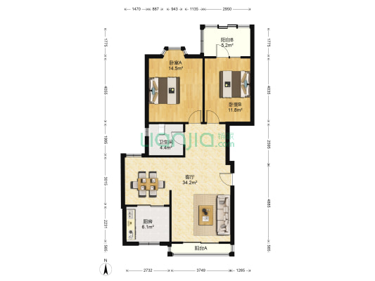 汉口花园清桐阁 2室1厅1卫 95平方