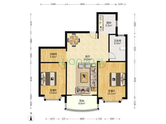 扬子江大厦 2室1厅1卫 110平方