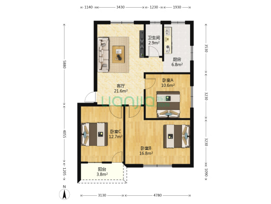 北海救助站宿舍 3室1厅1卫 81平方