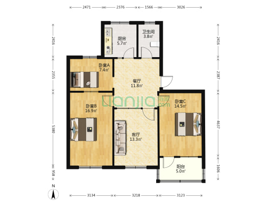 水利局小区宿舍 3室2厅1卫 110平方