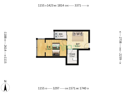 金实小区情实园 1室1厅1卫 32平方