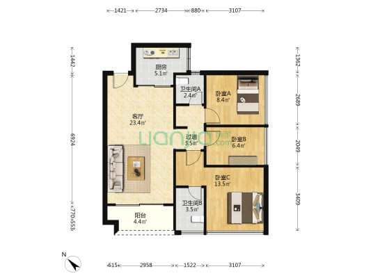 富润·乐庭 3室1厅2卫 88平方