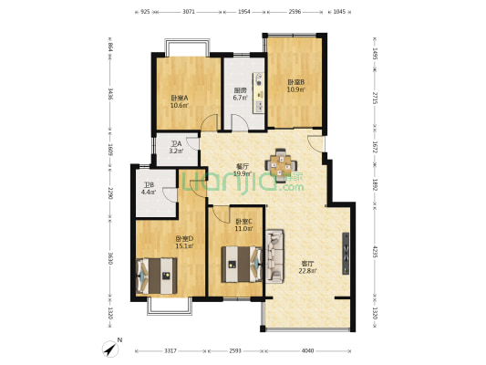边防家园 4室2厅2卫 119平方