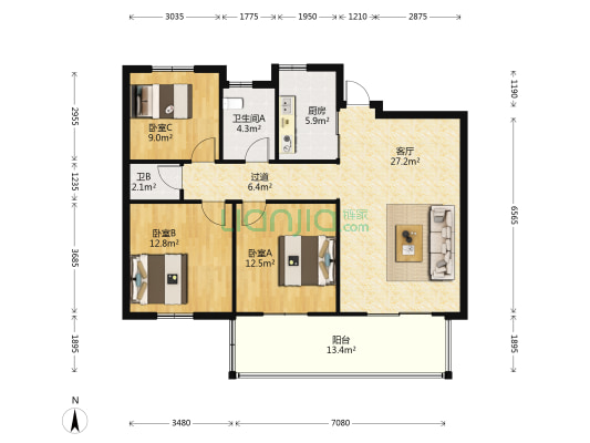 凤凰郡 3室1厅2卫 125平方