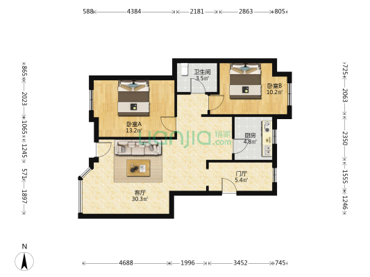 渔人码头 2室1厅1卫 94平方