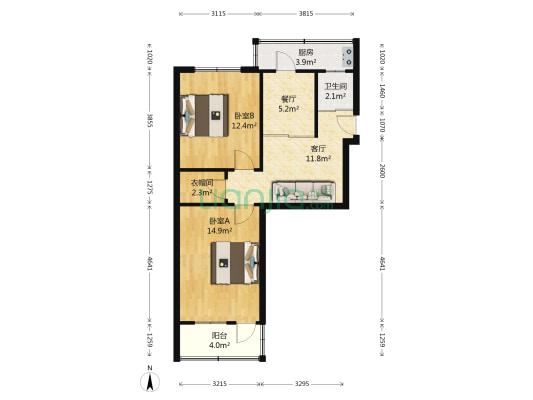 七里河路38号 2室2厅1卫 70平方
