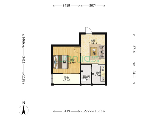 科华中路119号 1室1厅1卫 42平方