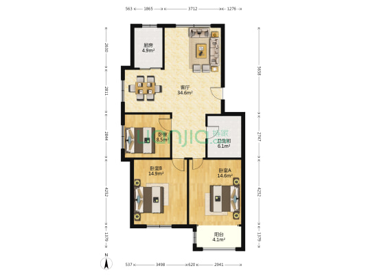 山水美地 3室1厅1卫 106平方