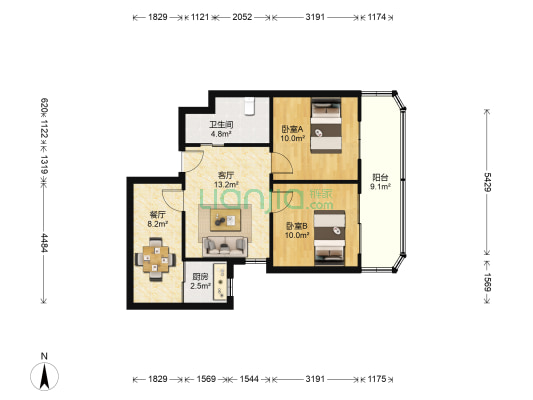 华宇大厦 2室2厅1卫 83平方