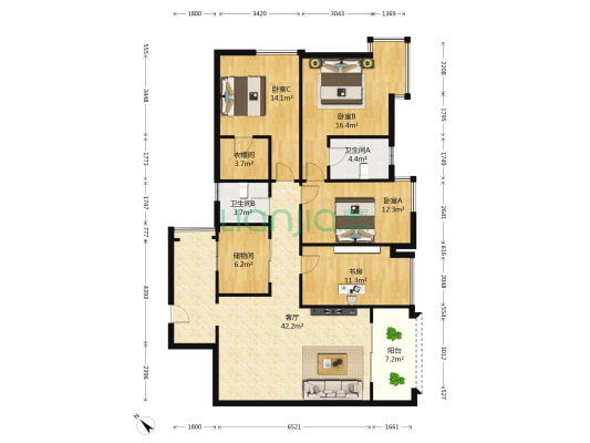 国奥村二期 4室1厅2卫 142平方