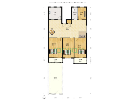 西城商住楼 4室1厅1卫 143平方