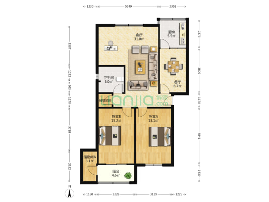 发改委宿舍(洪山侧路) 2室2厅1卫 104平方