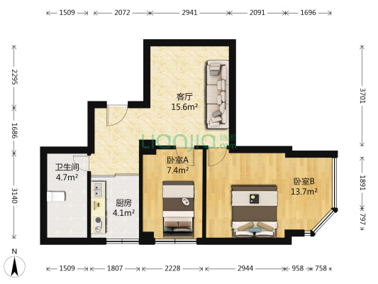景星家园 2室1厅1卫 63平方