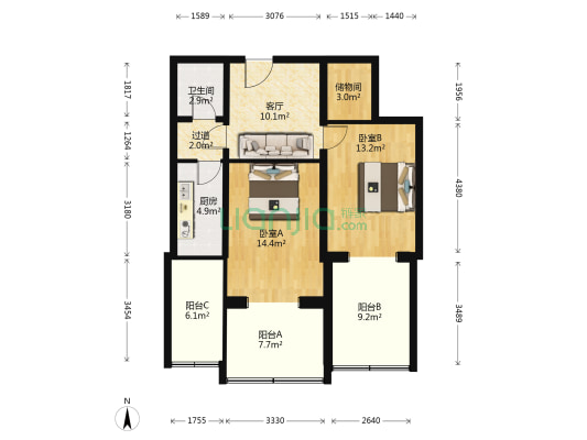 吴家村路10号院 2室1厅1卫 69平方