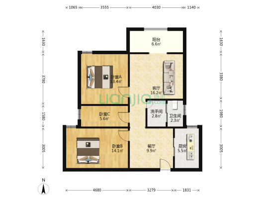 龙湖御景 3室2厅2卫 98平方