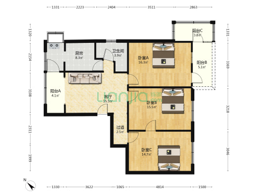 三阳路9号 3室1厅1卫 106平方