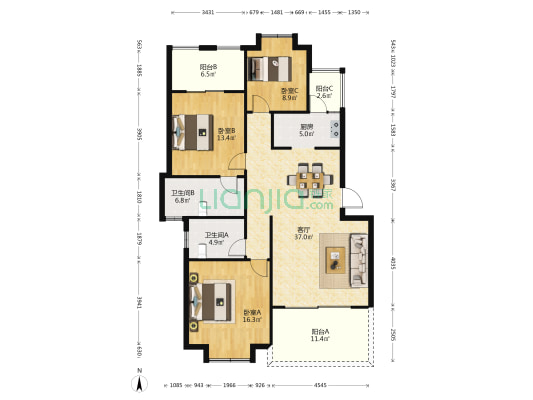 万辉星城绿薇堡 3室1厅2卫 120平方