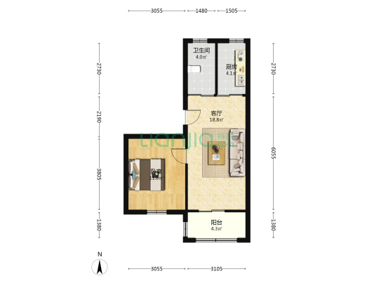 沿江路小学宿舍 1室1厅1卫 46平方