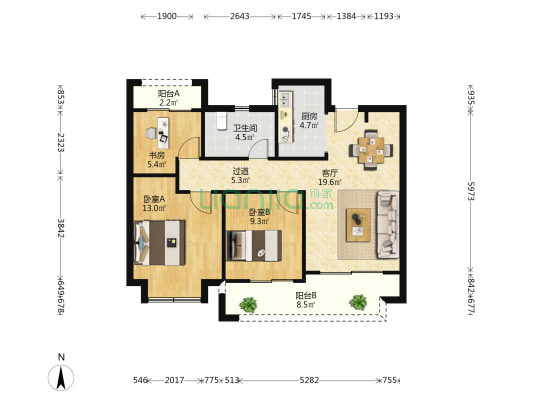 中南世纪城（如皋市） 3室1厅1卫 96平方
