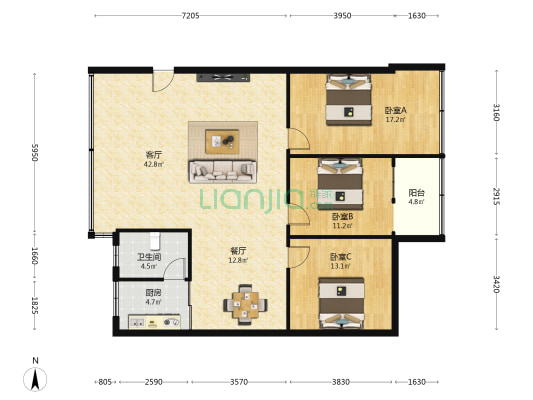 金帆大厦 3室2厅1卫 124平方