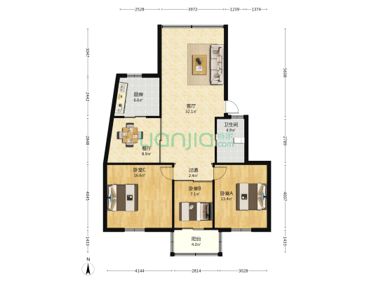 中山小区北区 3室2厅1卫 112平方
